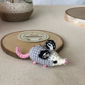 Crochet Opossum Car Charm, Keychain